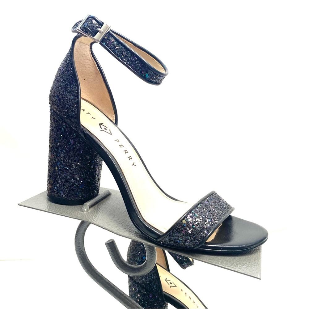 Katy Perry Black Chunky Glitter Sequin Rounded Heel Shoes Size 9